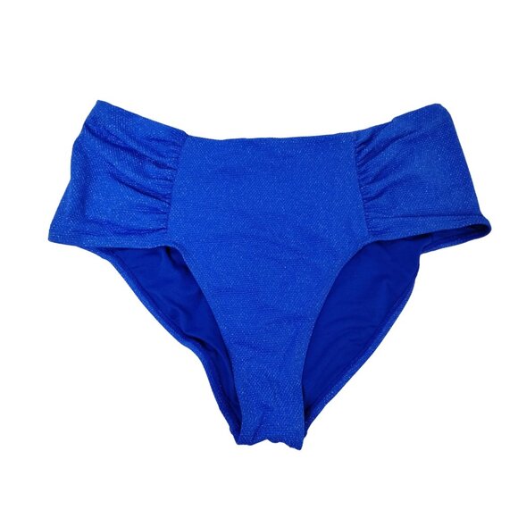 Time and Tru Womens XL Royal Crew Blue 1X High Waist Ruched Plus Bikini Bottoms - Picture 1 of 7